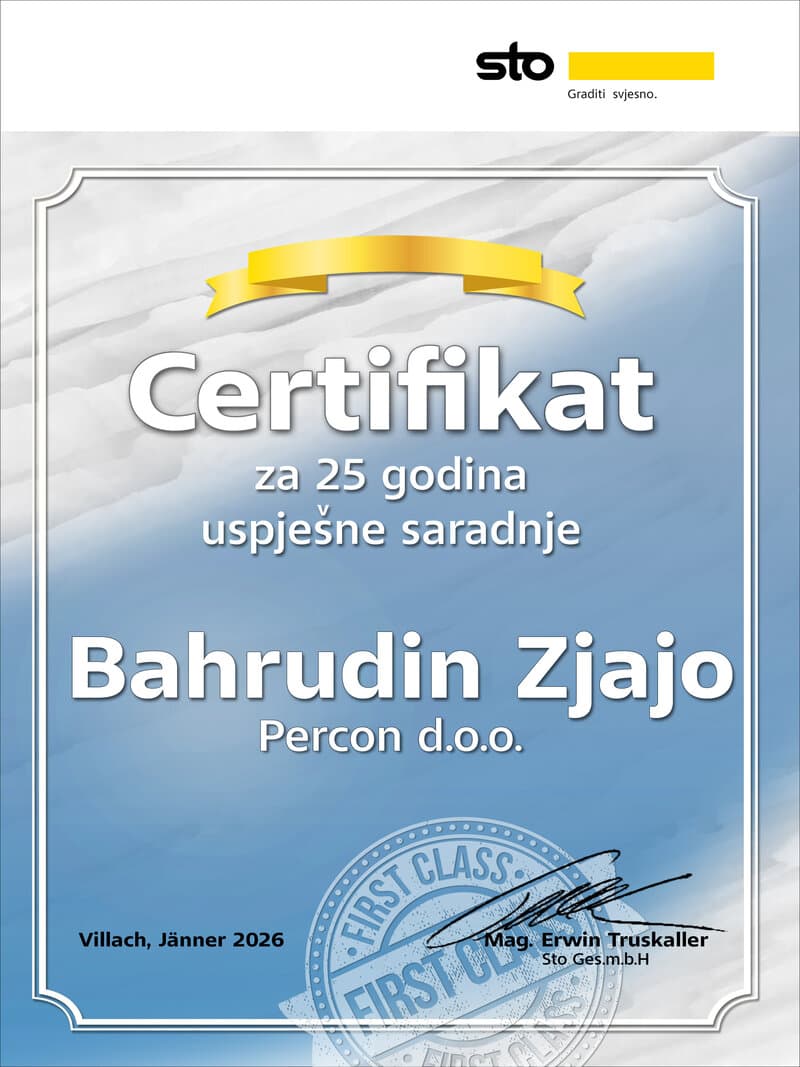 PERCON d.o.o. primio priznanje Sto Ges.m.b.H za referentne objekte u Bosni i Hercegovini 1